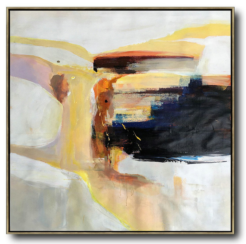 Handmade Extra Large Contemporary Painting,Oversized Palette Knife Contemporary Art,Custom Canvas Wall Art Yellow,Black,Orange,White,Beige